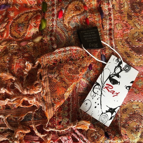 Raj Multicolor Bohemian Gypsy Hippie Rayon Scarf Embroidered - Picture 9 of 10